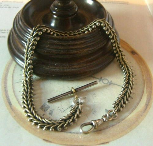 Antique Pocket Watch Chain 1890s Victorian Large Silver Nickel Vertebrae Link Albert (1 of 12)