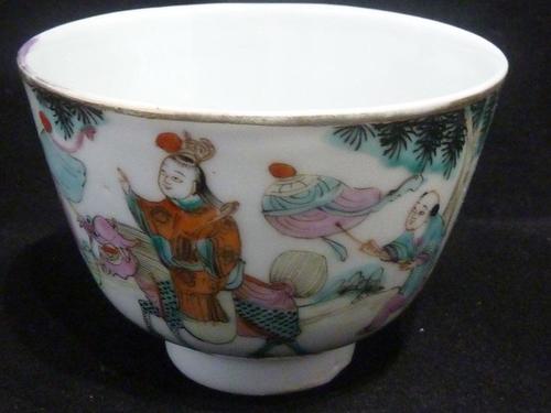 Antique Chinese Early 20th Century Famille Rose Teabowl - Kylin - Signed (1 of 5) Antique Chinese Early 20th Century Famille Rose Teabowl - Kylin - Signed (1 of 5)