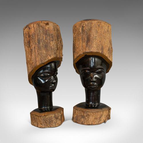 Pair Of, Antique Carved Heads, African, Ebony, Decorative Statue, Victorian (1 of 11)