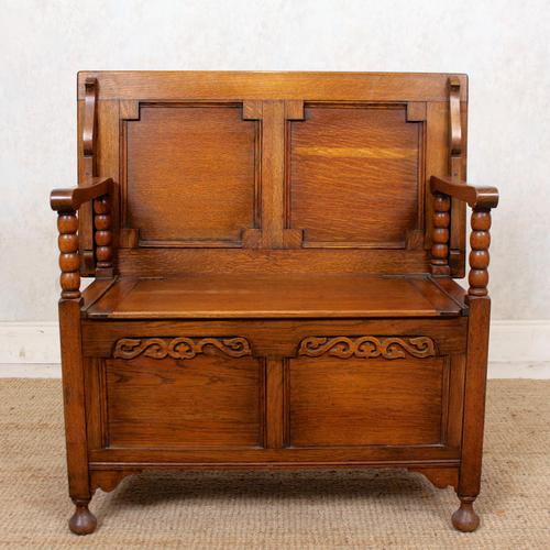 Oak Monks Bench Settle Carved Folding Hall Arts & Crafts (1 of 12)