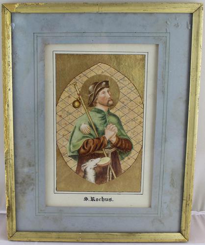 Antique Illuminated Watercolour of Saint Rochus (1 of 7)