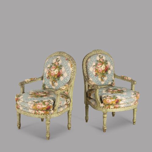 Pair of Louis XVI Style Green Painted Fauteuils (1 of 4) Pair of Louis XVI Style Green Painted Fauteuils (1 of 4)