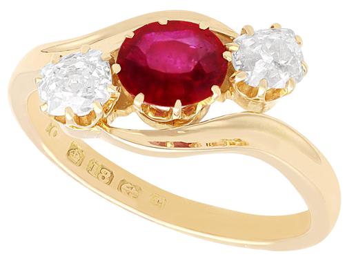 0.95ct Ruby & 0.61ct Diamond, 18ct Yellow Gold Trilogy Ring - Antique Edwardian 1905 (1 of 9) 0.95ct Ruby & 0.61ct Diamond, 18ct Yellow Gold Trilogy Ring - Antique Edwardian 1905 (1 of 9)