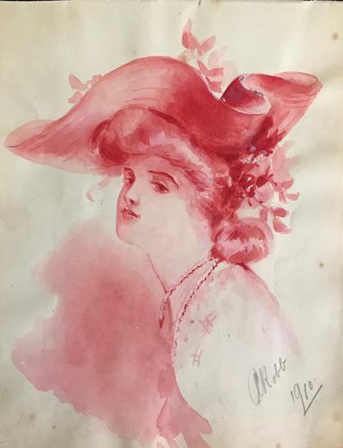 Original Watercolour of an Edwardian Lady in a fine hat. Signed A. Robb 1910. Framed (1 of 2) Original Watercolour of an Edwardian Lady in a fine hat. Signed A. Robb 1910. Framed (1 of 2)