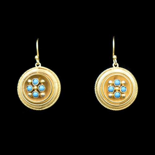 Antique Victorian Round Turquoise Gold on Silver Drop Earrings (1 of 6)