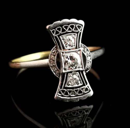 Vintage Art Deco Diamond Filigree Ring, 18ct Gold & Platinum (1 of 14)