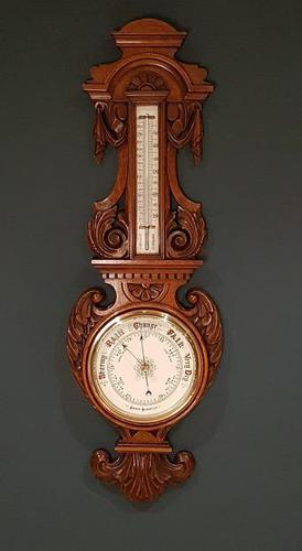 Superb Antique Polished Oak Banjo Barometer (1 of 6)