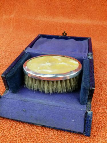 Sterling Silver Hallmarked Small Cased Clothes Brush with Faux Mother of Pearl 1927, Birmingham, G & C Ltd (1 of 12)