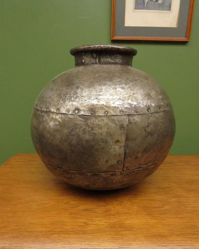 Large Antique Metal Pot, Decorative Vase, early 20th century hammered metal (1 of 12)