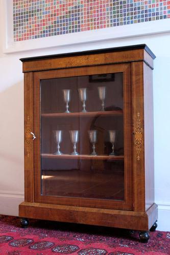 Victorian inlaid walnut pier cabinet on turned supports and original glass framed door (1 of 13) Victorian inlaid walnut pier cabinet on turned supports and original glass framed door (1 of 13)