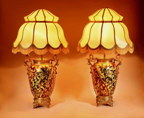 Pair of Spectacular & Beautiful Ceramic Hand Painted Paraffin Lamps (1 of 12)