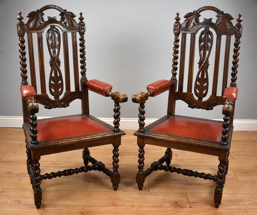 Pair of 1910 Oak Barley Twist Armchairs (1 of 15)