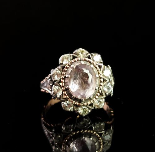 Antique Georgian Pink Topaz Cluster Ring, 18ct Gold, Foiled Paste (1 of 12)