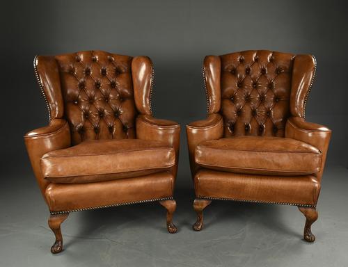 Antique Pair of Leather Wing Chairs (1 of 9) Antique Pair of Leather Wing Chairs (1 of 9)