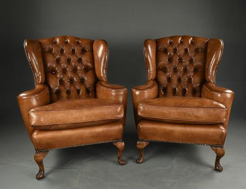 Antique Pair of Leather Wing Chairs (1 of 9)