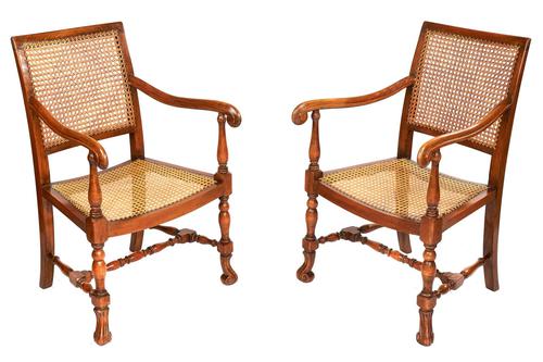 Pair of William & Mary Revival Bergere Elbow Chairs c.1930 (1 of 6)