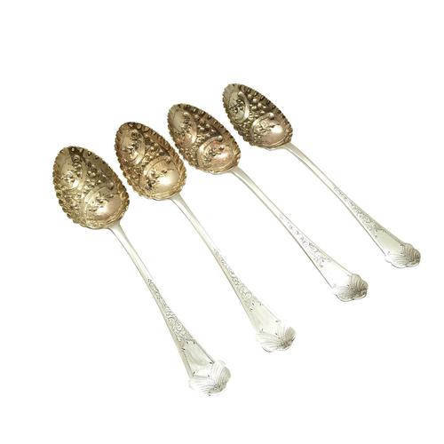 Set of 4 Antique Victorian Sterling Silver Berry Serving Spoons 1898 (1 of 6)