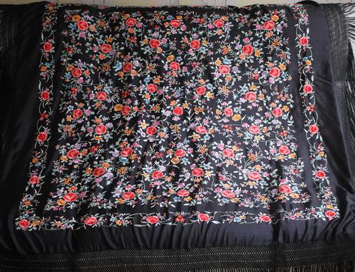 Early 19th Century Chinese Embroidered Silk Piano Shawl (1 of 15)