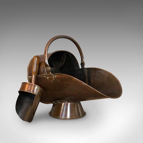 Antique Helmet Coal Scuttle, English, Copper, Fireside Bucket, Victorian, 1870 (1 of 11)