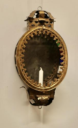 Pair of Gilded Toleware Wall Lanterns Candle Sconces (1 of 8)