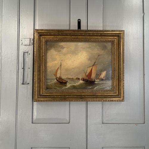 Antique Seascape Oil Painting of Sailing Boats off Calais (1 of 10) Antique Seascape Oil Painting of Sailing Boats off Calais (1 of 10)