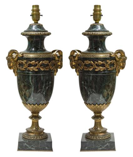 Pair of Green Marble Gilt Metal Mounted Table Lamps 19th Century (1 of 7) Pair of Green Marble Gilt Metal Mounted Table Lamps 19th Century (1 of 7)