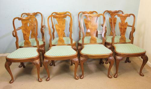 Set of Eight Queen Anne Style Walnut Dining Chairs (1 of 15)