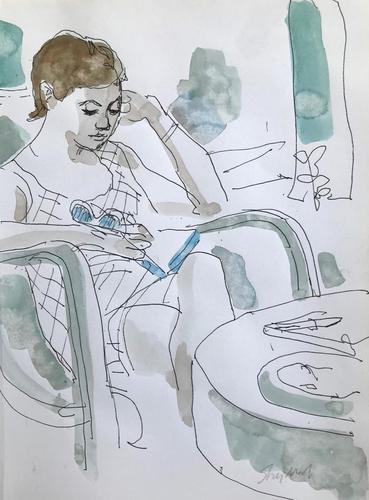 Original watercolour 'reading' by Toby Horne Shepherd 1909-1993. Signed (1 of 1) Original watercolour 'reading' by Toby Horne Shepherd 1909-1993. Signed (1 of 1)