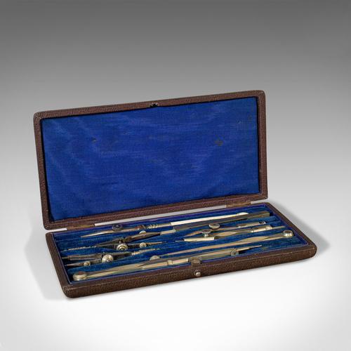 Antique Drawing Instrument Set, English, Draughtsman's, Tools, Edwardian, 1910 (1 of 10)