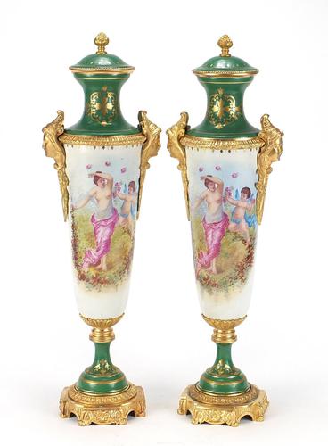 Large Pair of French Porcelain Vases with Gilt Bronze Mounts (1 of 5)