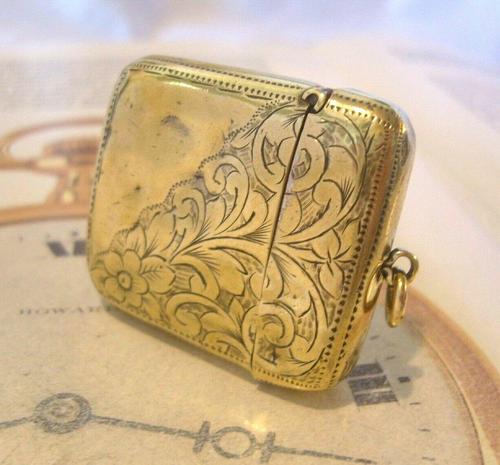 Antique Pocket Watch Chain Vesta Case Fob 1890s Victorian Large Chunky Brass Fob (1 of 9)