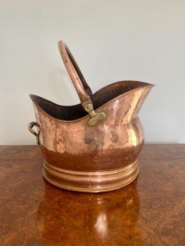 Antique Victorian Quality Copper Helmet Coal Scuttle (1 of 6)