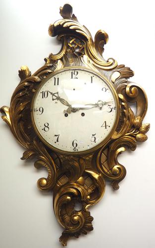 Impressive French Carved Cartel Wall Clock 8 Day Movement Scrolling leaf design 84cm High (1 of 13)