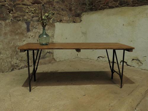 Industrial Vintage Folding Trestle Dining Table with Metal Legs & Reclaimed Top (1 of 17)