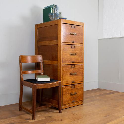 1920s Vintage Oak 4 Drawer Filing Cabinet Panelled Sides (1 of 13)