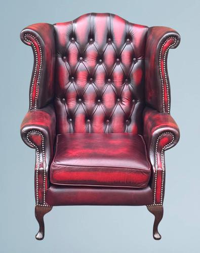 Leather Oxblood High Back Queen Anne Chesterfield Armchair (1 of 14)