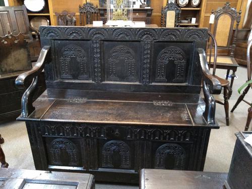 Elaborately Carved Oak Settle (1 of 7)