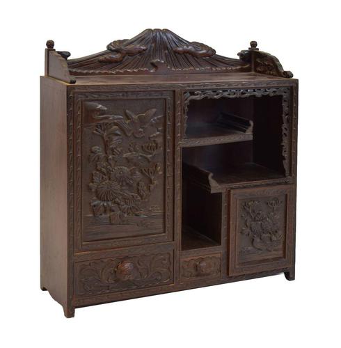 Antique Japanese Carved Wood Tabletop Cabinet c.1900 (1 of 15)