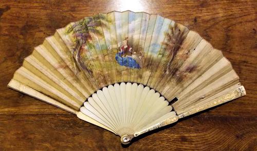 Rare Mid 18th Century French Watercolour with Sold Silver Pique Work Hand Fan (1 of 12)