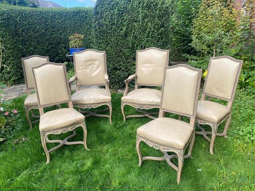 Set of Six Cream Leather Dining Chairs (1 of 5)