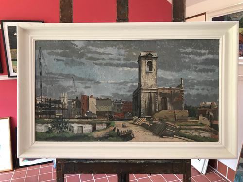 Original Oil on Board 'st Nicholas Cole Abbey, London' & Post War Reconstruction by Stanley R Jones - Signed & Inscribed on the Reverse of the Frame. (1 of 3) Original Oil on Board 'st Nicholas Cole Abbey, London' & Post War Reconstruction by Stanley R Jones - Signed & Inscribed on the Reverse of the Frame. (1 of 3)