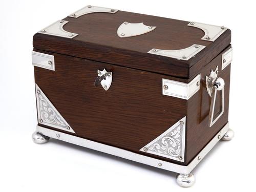 Late Victorian Oak and Silver Plate Rectangular Two Compartment Tea Caddy (1 of 8) Late Victorian Oak and Silver Plate Rectangular Two Compartment Tea Caddy (1 of 8)