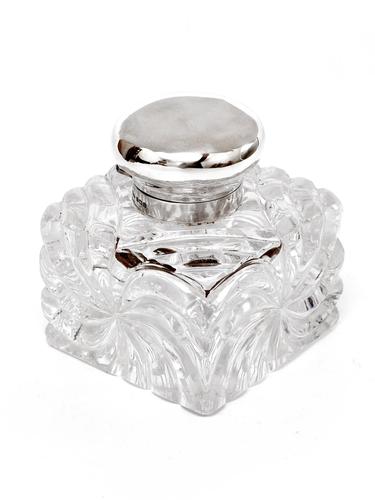 John Grinsell Silver Mounted and Cut Glass Swirl Design Inkwell (1 of 4)