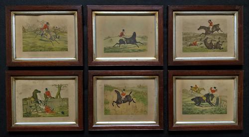 Set of Six 19thc Oak framed Humorous Coloured Sporting Hunting Engraving's (1 of 14)