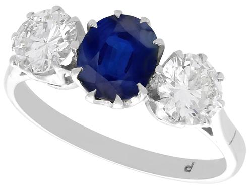 1.80ct Sapphire & 1.35ct Diamond, 18ct White Gold Trilogy Ring c.1935 (1 of 9) 1.80ct Sapphire & 1.35ct Diamond, 18ct White Gold Trilogy Ring c.1935 (1 of 9)