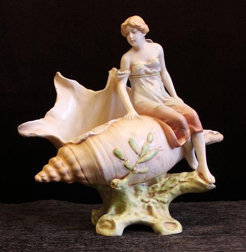 Antique Art Nouveau Centre Piece of Maiden on Shell (1 of 9)