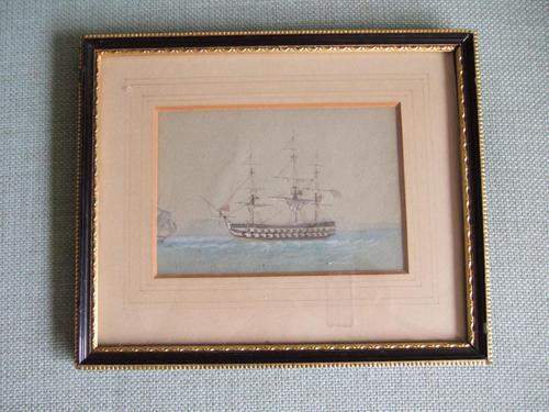 Small 19th Century Naive Style Watercolour of a Sailing Ship (1 of 2)