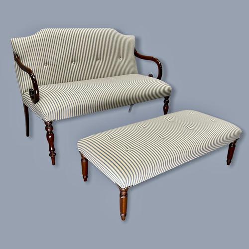 Buttoned Ticking Stripe Sofa & Footstool (1 of 11)