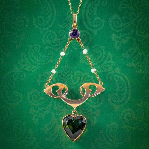 Antique Suffragette Heart Pendant Necklace 9ct Gold Rolason Brothers Dated 1912 (1 of 7)