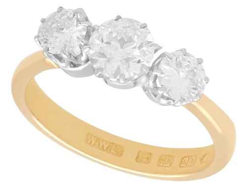 1.70ct Diamond & 18ct Yellow Gold, Trilogy Ring - Antique Victorian 1876 (1 of 9) 1.70ct Diamond & 18ct Yellow Gold, Trilogy Ring - Antique Victorian 1876 (1 of 9)